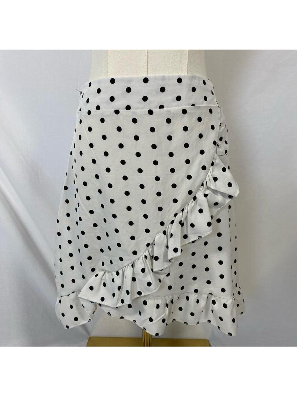 Coco Moda black white polka dot midi ruffle skirt size medium y2k coquette